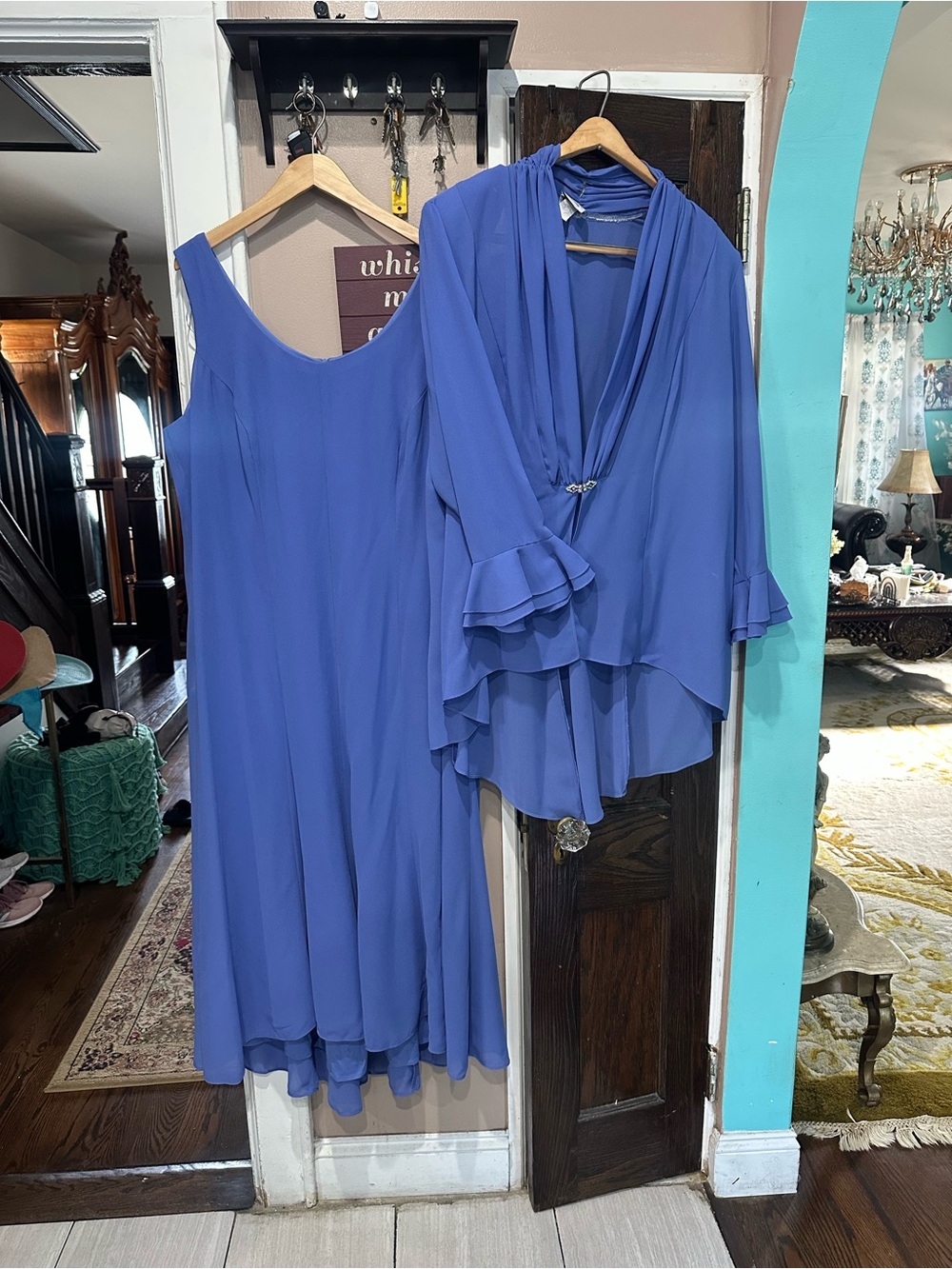 R&M Richards Lavender-Blue Maxi Dress with Matching Jacket